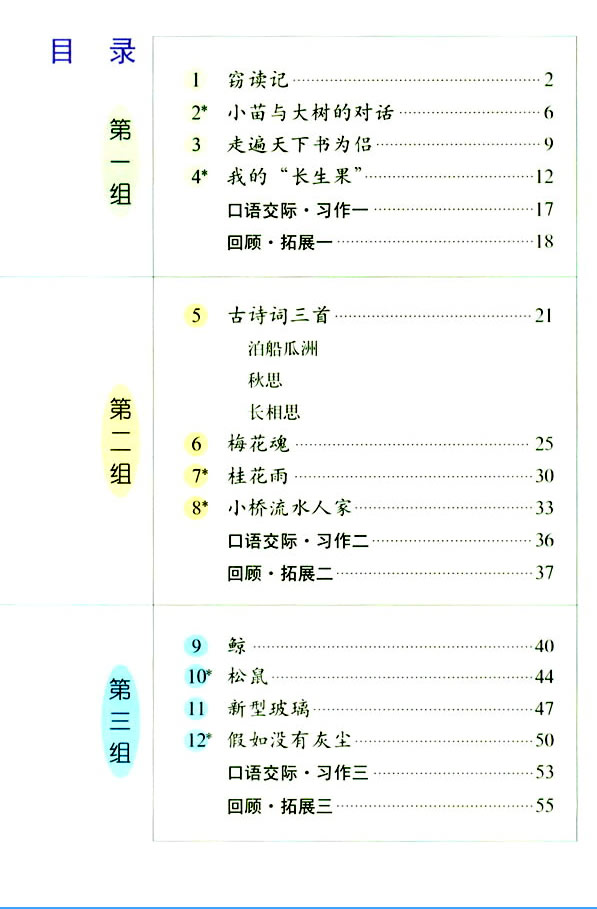 人教版五年级上册语文目录